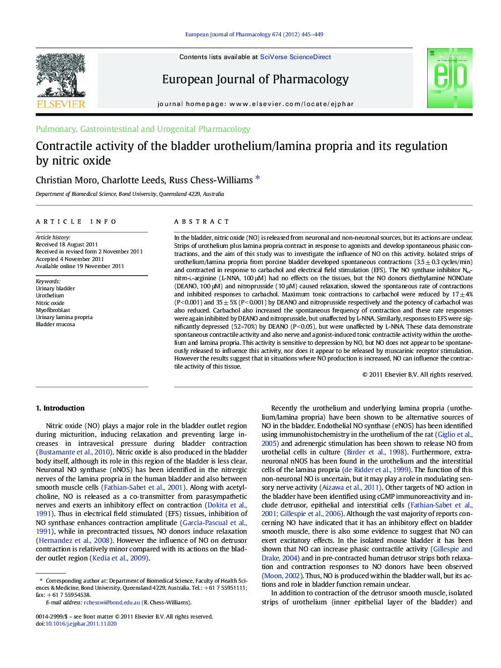 Pulmonary, Gastrointestinal and Urogenital PharmacologyContractile activity of the bladder urothelium/lamina propria and its regulation by nitric oxide