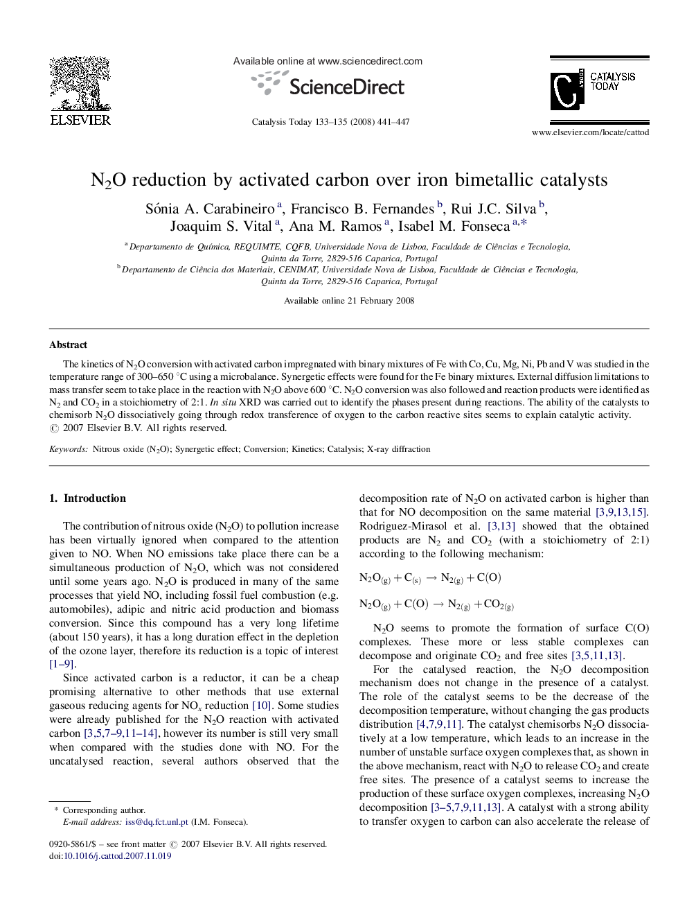 N2O reduction by activated carbon over iron bimetallic catalysts