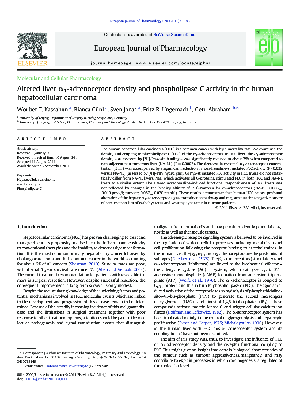 Altered liver Î±1-adrenoceptor density and phospholipase C activity in the human hepatocellular carcinoma