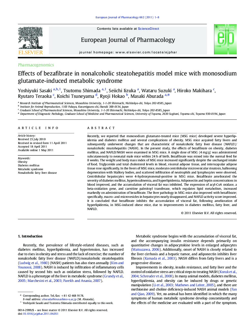 عکس صفحه اول مقاله: PharmacogenomicsEffects of bezafibrate in nonalcoholic steatohepatitis model mice with monosodium glutamate-induced metabolic syndrome PharmacogenomicsEffects of bezafibrate in nonalcoholic steatohepatitis model mice with monosodium glutamate-induced metabolic syndrome