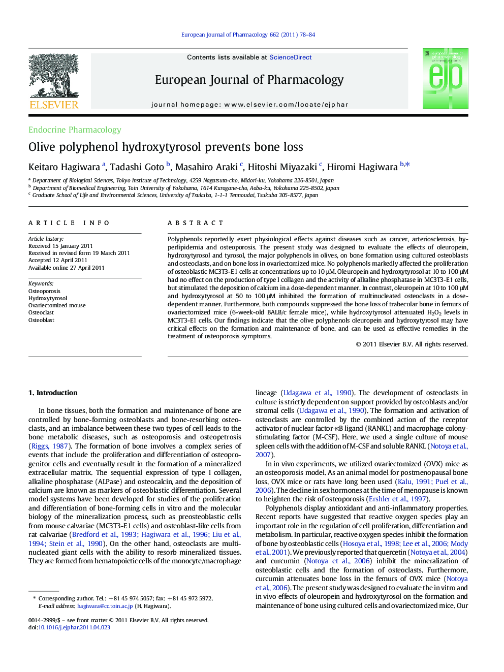 Endocrine PharmacologyOlive polyphenol hydroxytyrosol prevents bone loss