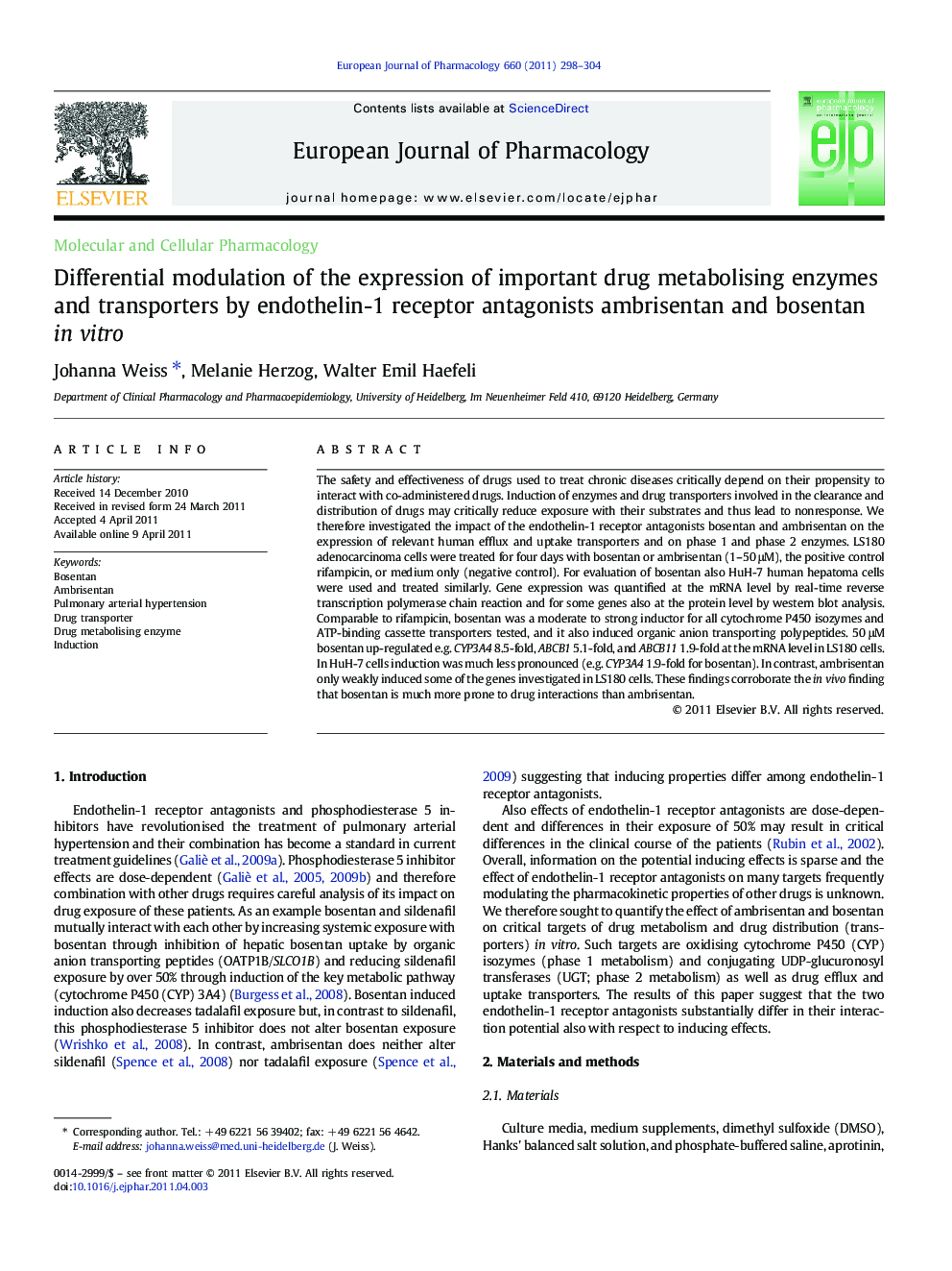 Molecular and Cellular PharmacologyDifferential modulation of the expression of important drug metabolising enzymes and transporters by endothelin-1 receptor antagonists ambrisentan and bosentan in vitro