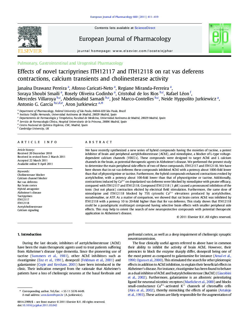 Effects of novel tacripyrines ITH12117 and ITH12118 on rat vas deferens contractions, calcium transients and cholinesterase activity