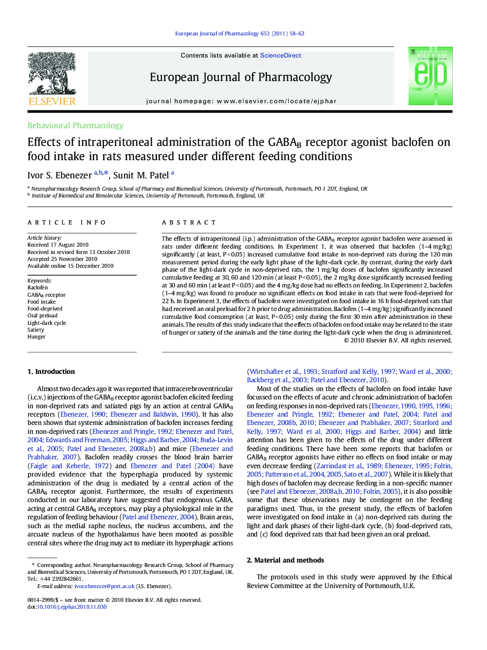 Effects of intraperitoneal administration of the GABAB receptor agonist baclofen on food intake in rats measured under different feeding conditions