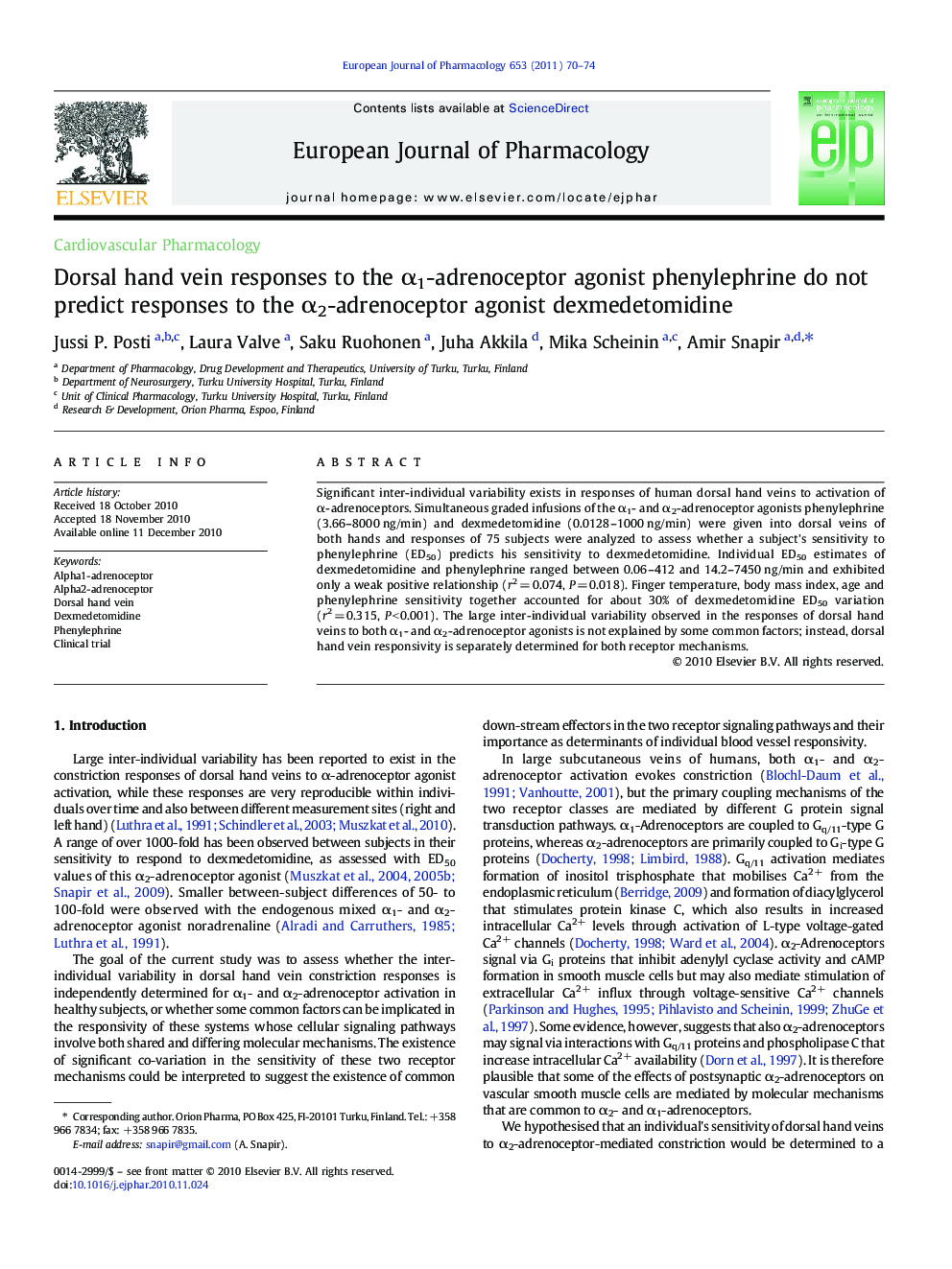 Dorsal hand vein responses to the Î±1-adrenoceptor agonist phenylephrine do not predict responses to the Î±2-adrenoceptor agonist dexmedetomidine