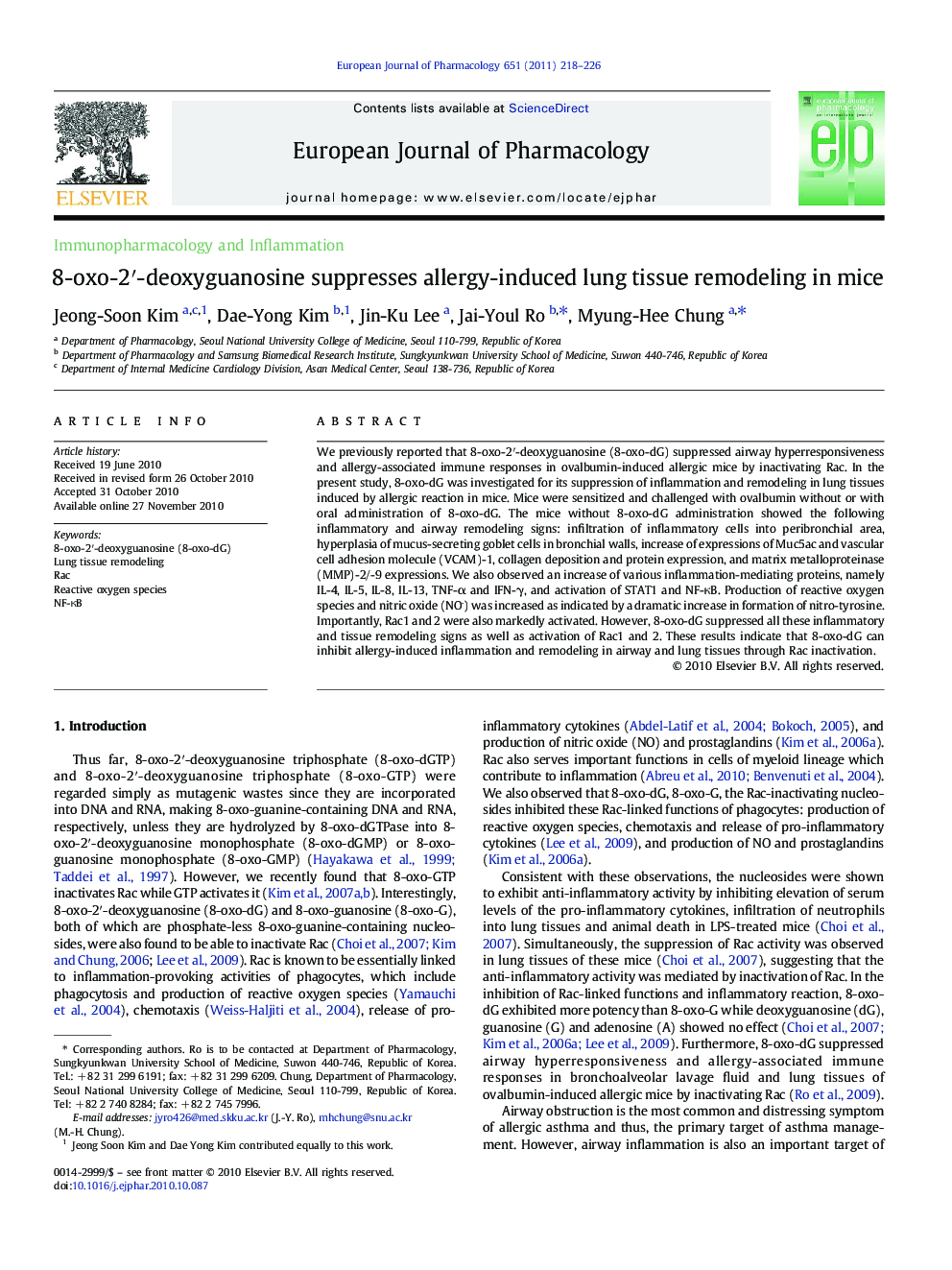 8-oxo-2â²-deoxyguanosine suppresses allergy-induced lung tissue remodeling in mice