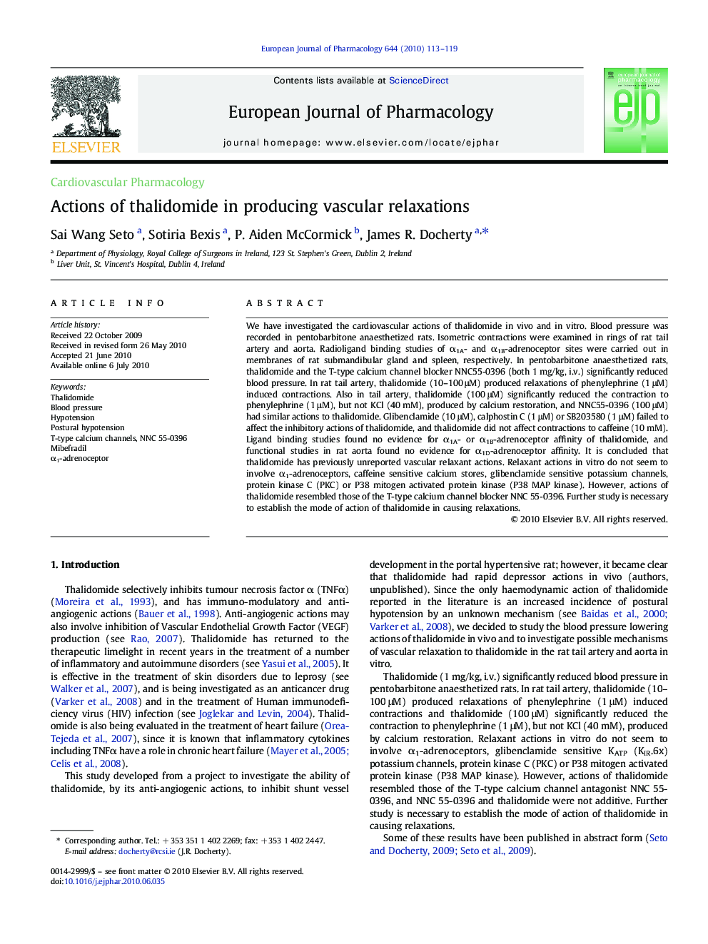 Cardiovascular PharmacologyActions of thalidomide in producing vascular relaxations