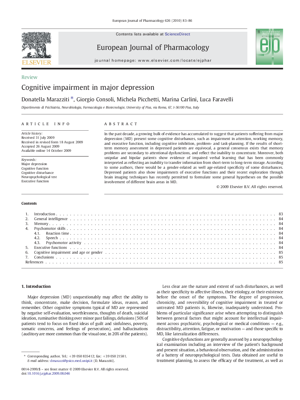 ReviewCognitive impairment in major depression