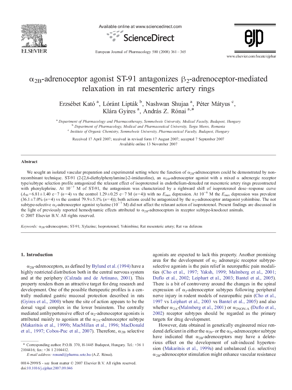 α2B-adrenoceptor agonist ST-91 antagonizes β2-adrenoceptor-mediated relaxation in rat mesenteric artery rings