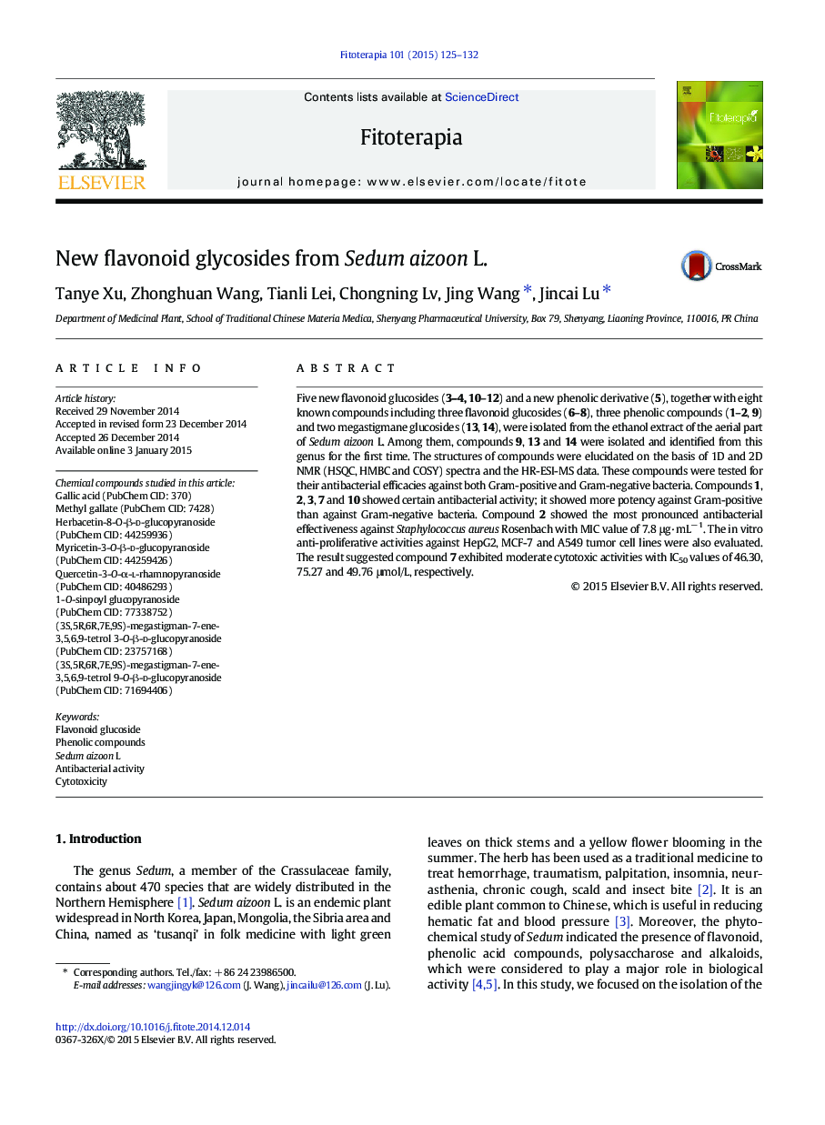 New flavonoid glycosides from Sedum aizoon L.