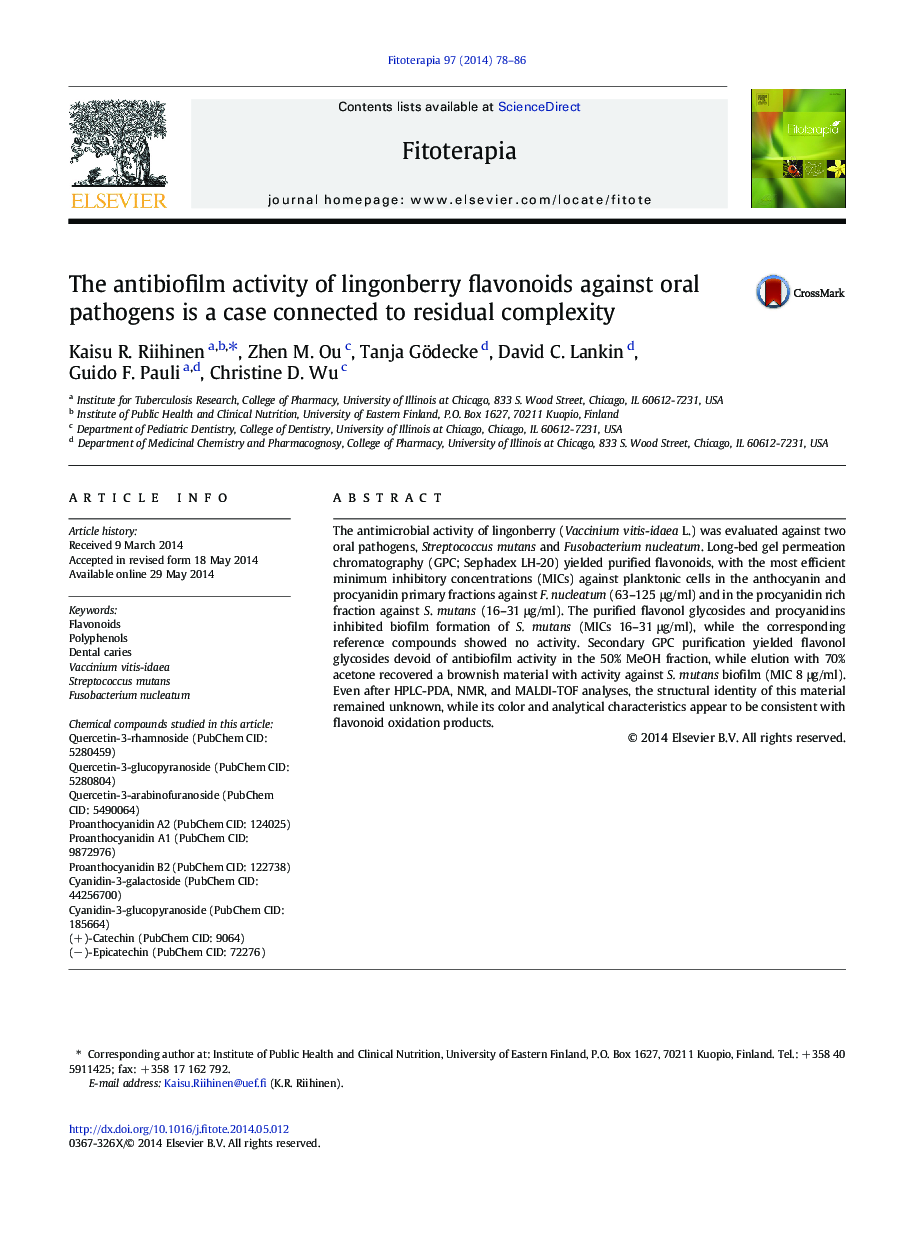 The antibiofilm activity of lingonberry flavonoids against oral pathogens is a case connected to residual complexity