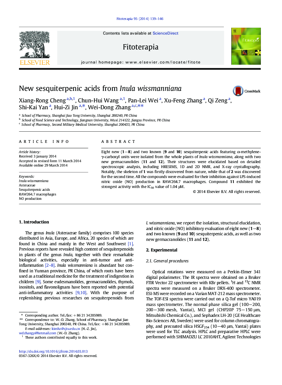 New sesquiterpenic acids from Inula wissmanniana