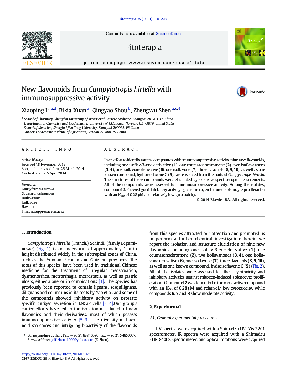 New flavonoids from Campylotropis hirtella with immunosuppressive activity