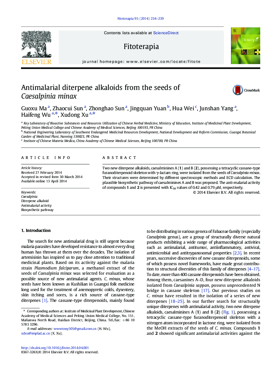 Antimalarial diterpene alkaloids from the seeds of Caesalpinia minax