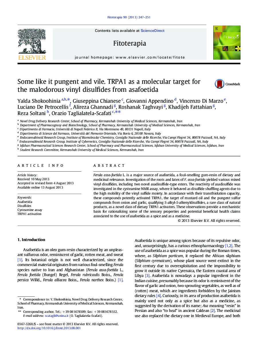 Some like it pungent and vile. TRPA1 as a molecular target for the malodorous vinyl disulfides from asafoetida