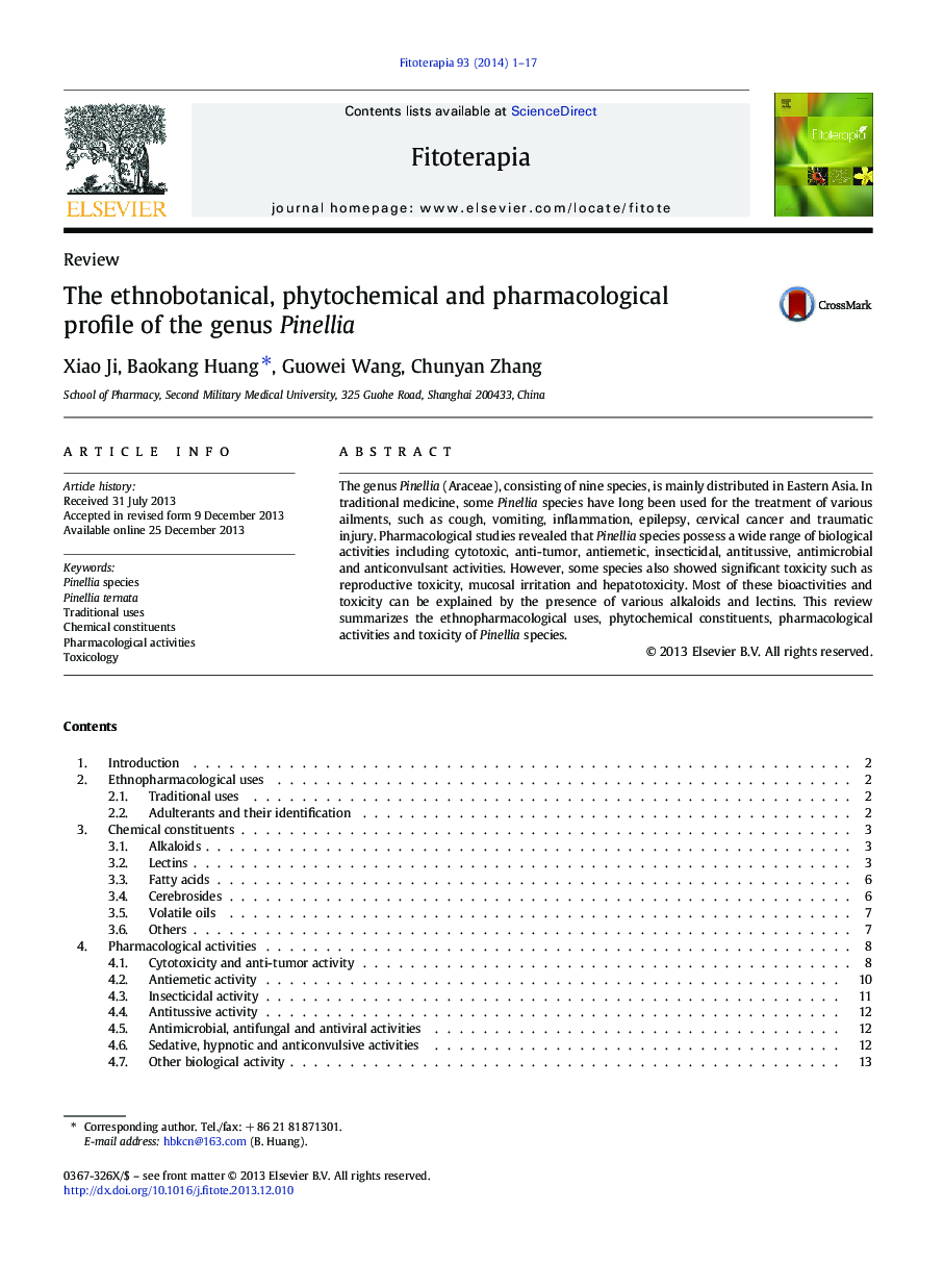 The ethnobotanical, phytochemical and pharmacological profile of the genus Pinellia