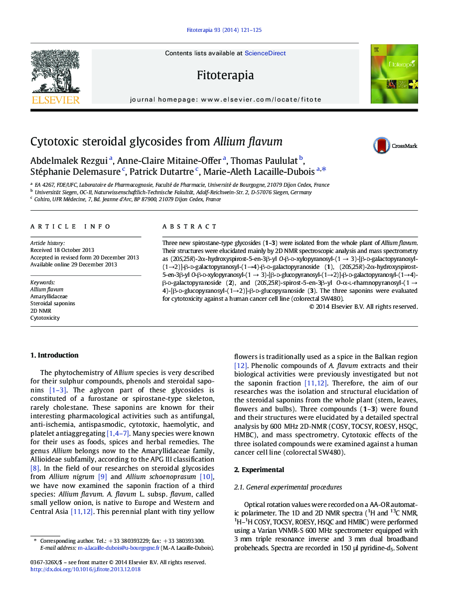 Cytotoxic steroidal glycosides from Allium flavum