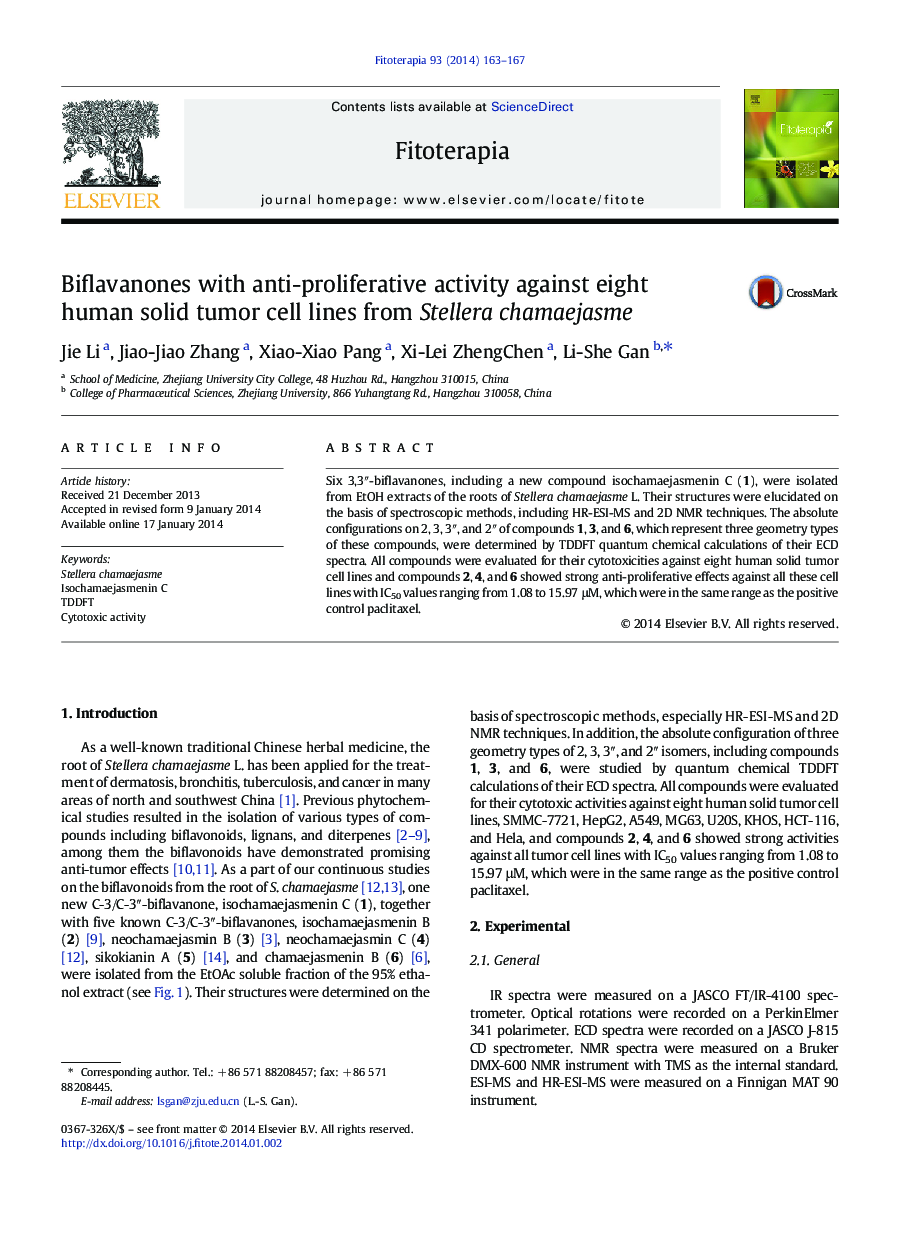 Biflavanones with anti-proliferative activity against eight human solid tumor cell lines from Stellera chamaejasme