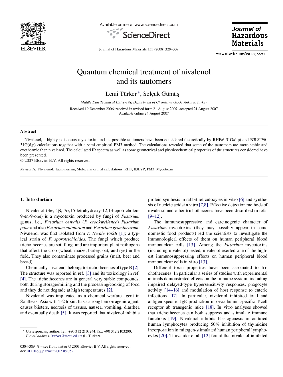 عکس صفحه اول مقاله: Quantum chemical treatment of nivalenol and its tautomers Quantum chemical treatment of nivalenol and its tautomers