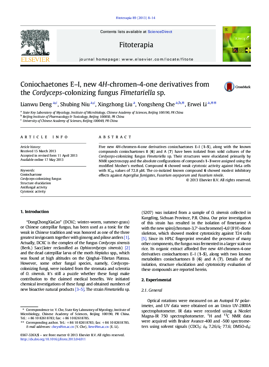 Coniochaetones E-I, new 4H-chromen-4-one derivatives from the Cordyceps-colonizing fungus Fimetariella sp.