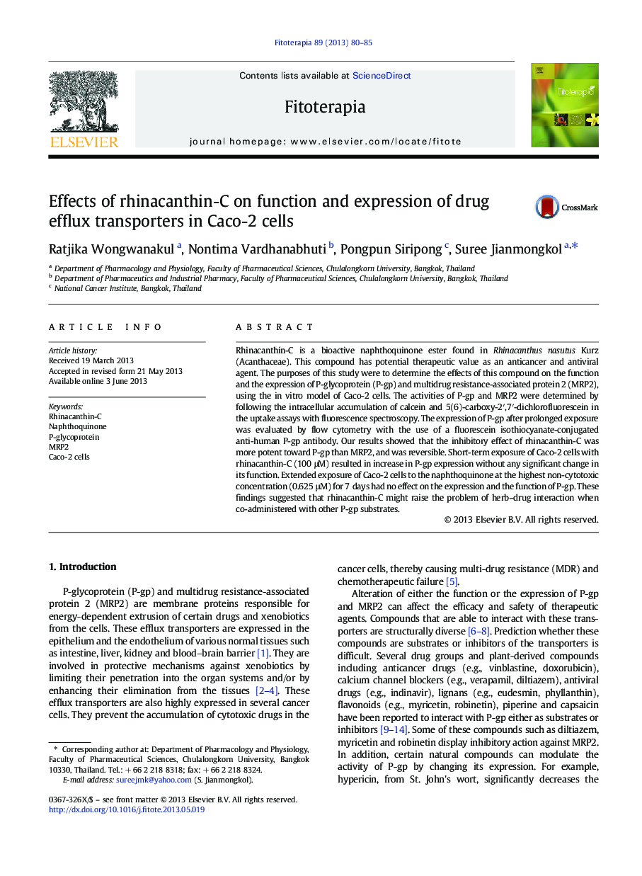 Effects of rhinacanthin-C on function and expression of drug efflux transporters in Caco-2 cells