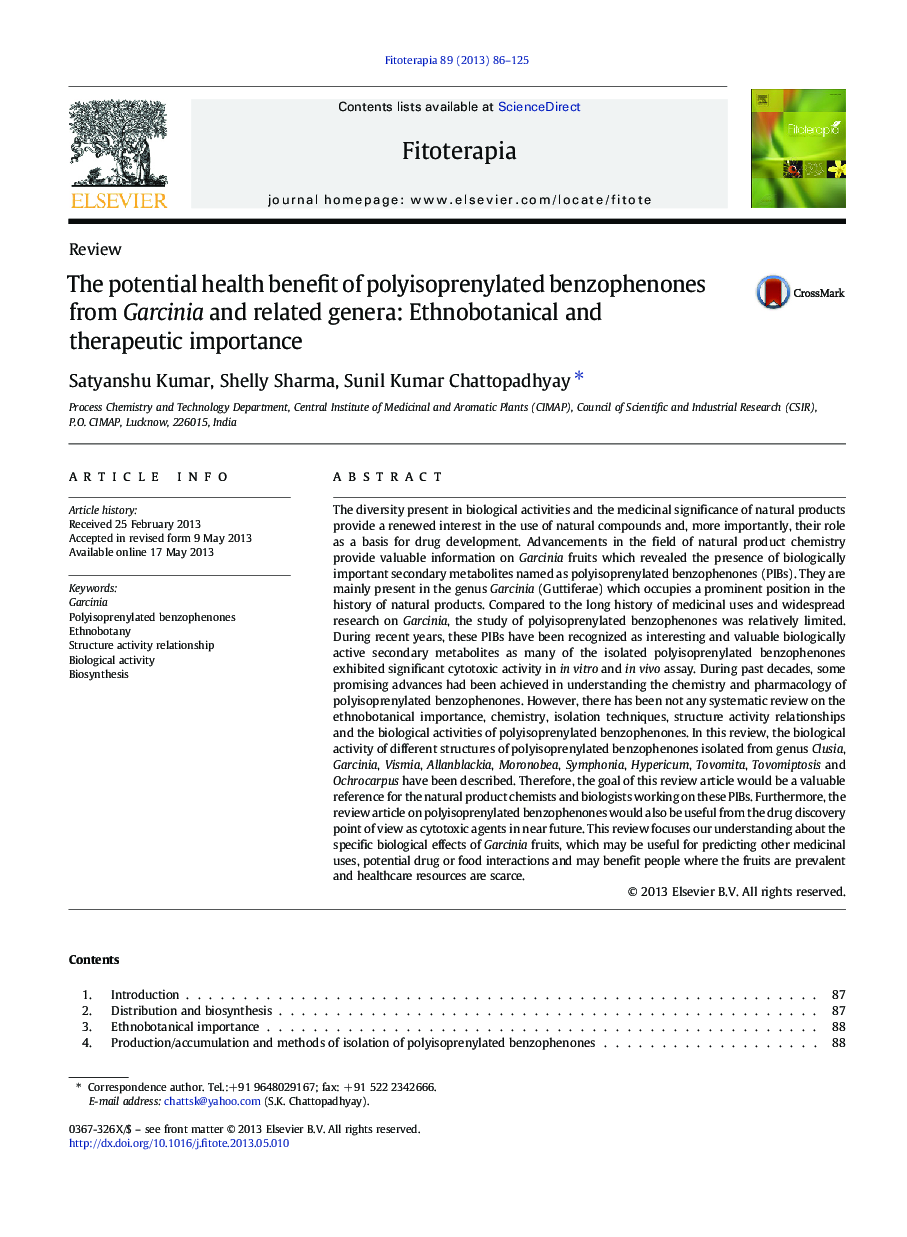 ReviewThe potential health benefit of polyisoprenylated benzophenones from Garcinia and related genera: Ethnobotanical and therapeutic importance