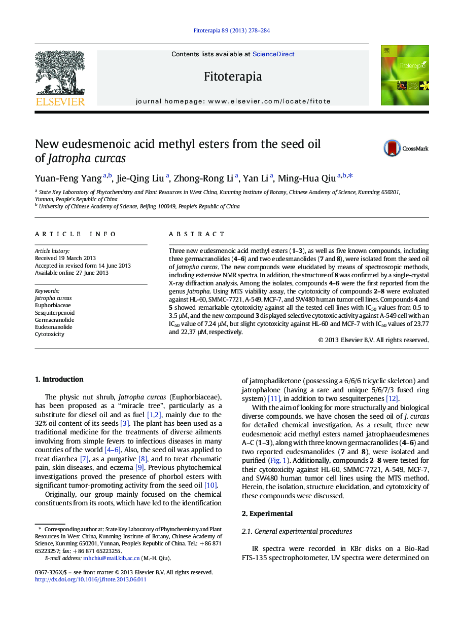 New eudesmenoic acid methyl esters from the seed oil of Jatropha curcas