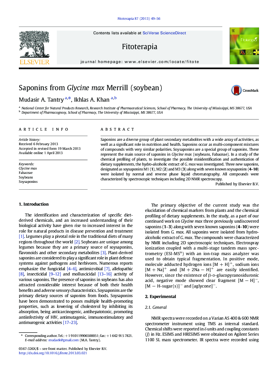 Saponins from Glycine max Merrill (soybean)