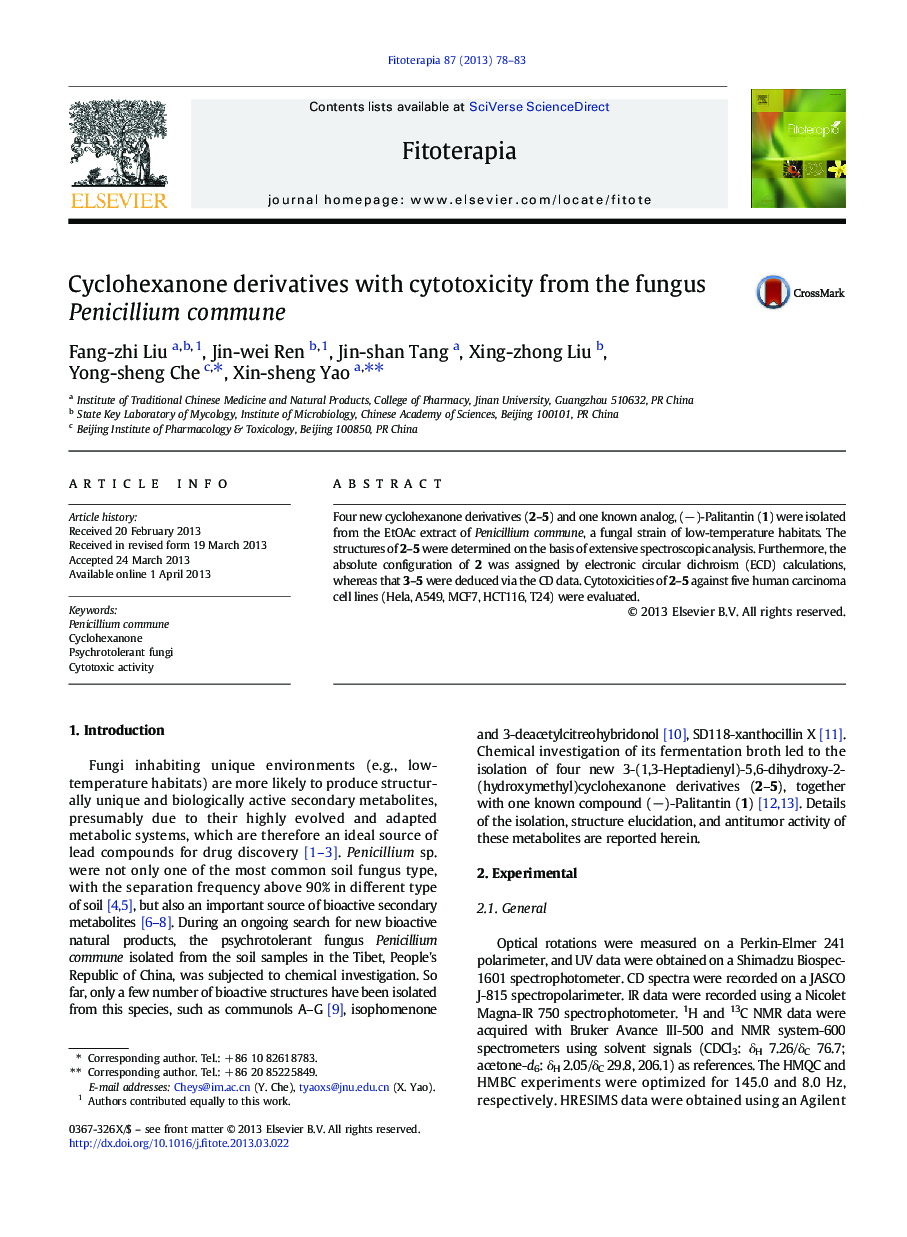 Cyclohexanone derivatives with cytotoxicity from the fungus Penicillium commune