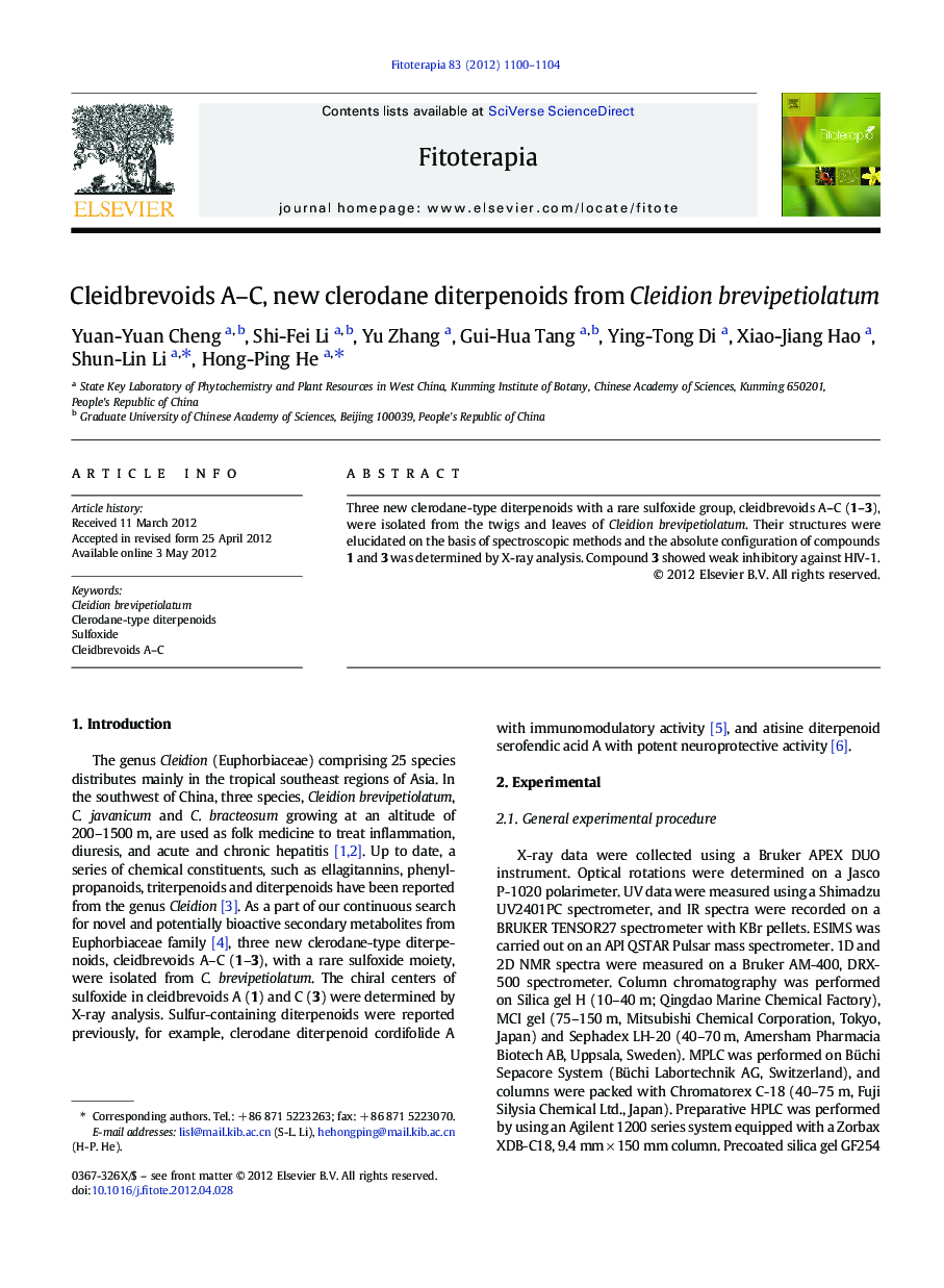 Cleidbrevoids A-C, new clerodane diterpenoids from Cleidion brevipetiolatum