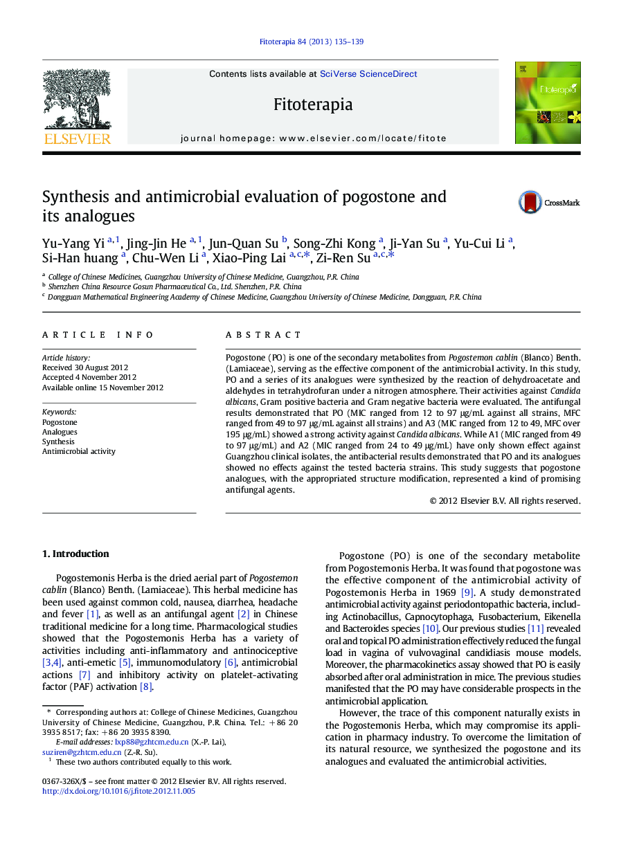 Synthesis and antimicrobial evaluation of pogostone and its analogues