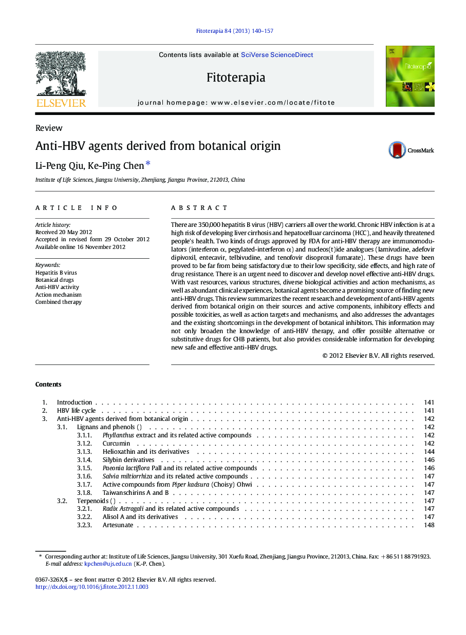 Anti-HBV agents derived from botanical origin