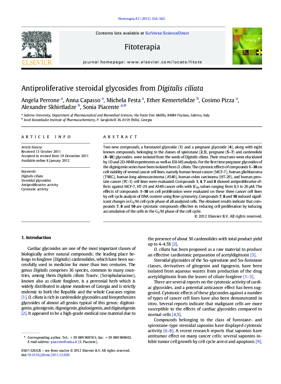 Antiproliferative steroidal glycosides from Digitalis ciliata