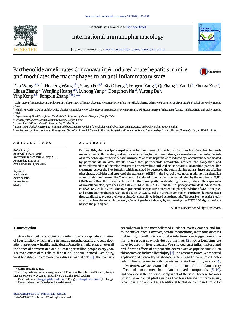 Parthenolide ameliorates Concanavalin A-induced acute hepatitis in mice and modulates the macrophages to an anti-inflammatory state