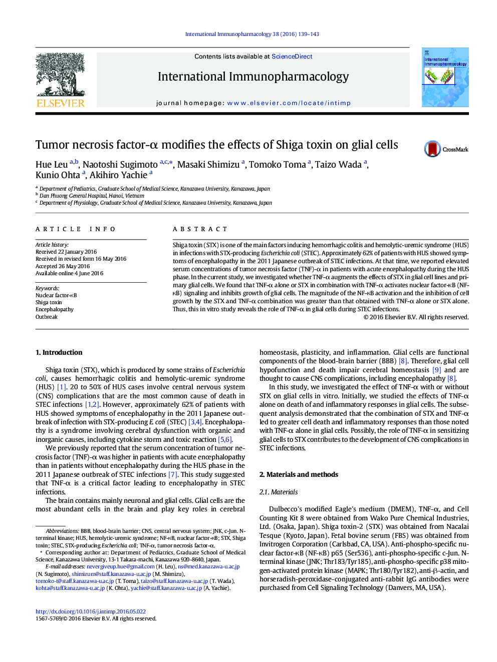 Tumor necrosis factor-Î± modifies the effects of Shiga toxin on glial cells