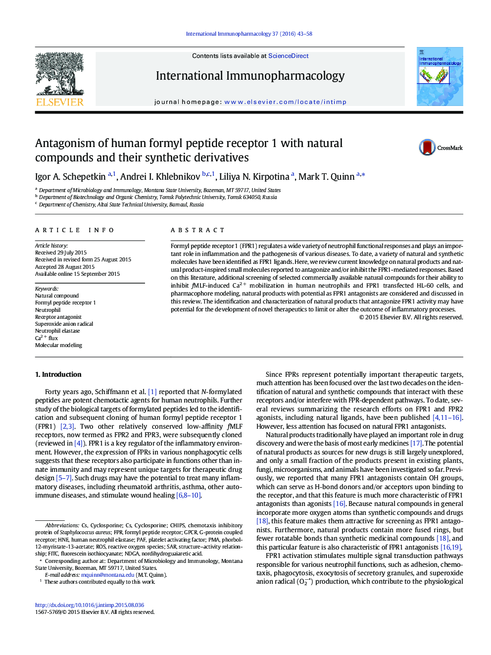 Antagonism of human formyl peptide receptor 1 with natural compounds and their synthetic derivatives