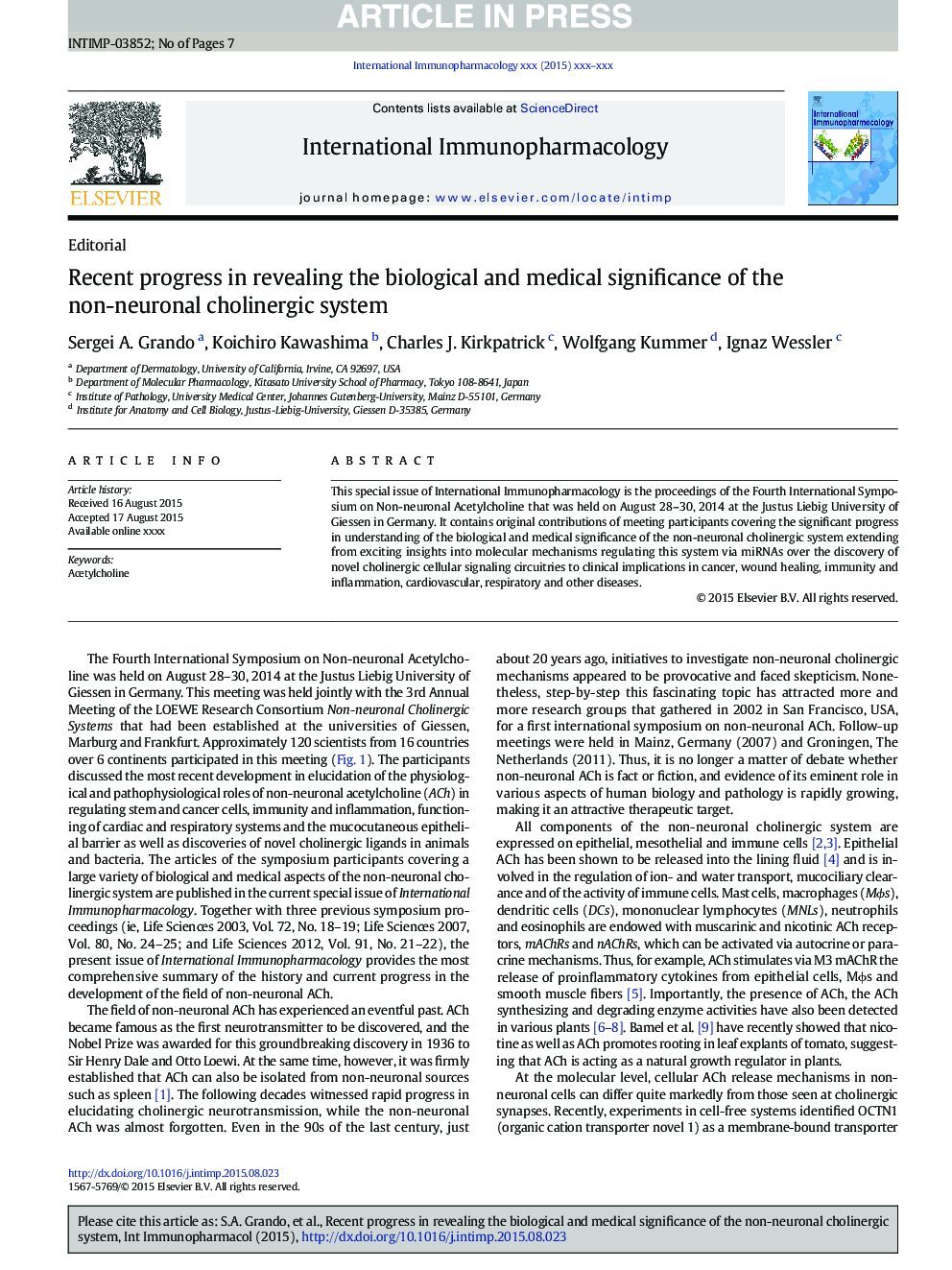 Recent progress in revealing the biological and medical significance of the non-neuronal cholinergic system