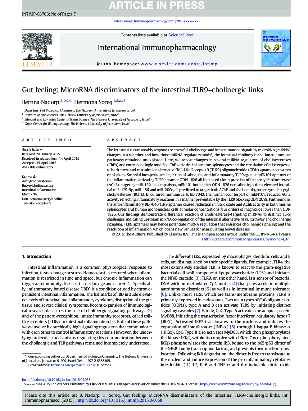 Gut feeling: MicroRNA discriminators of the intestinal TLR9-cholinergic links