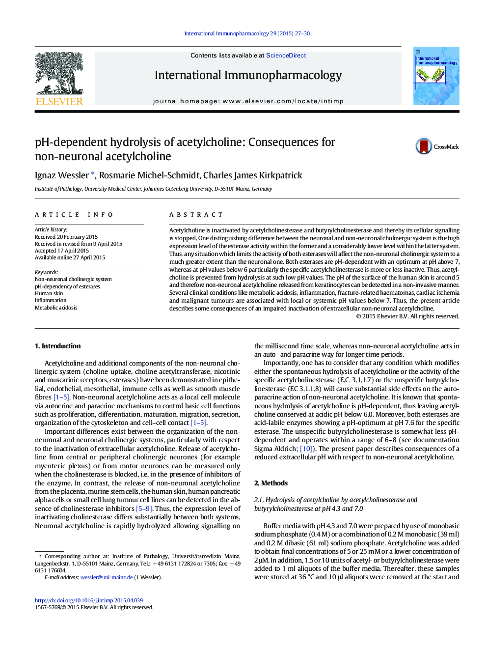 pH-dependent hydrolysis of acetylcholine: Consequences for non-neuronal acetylcholine