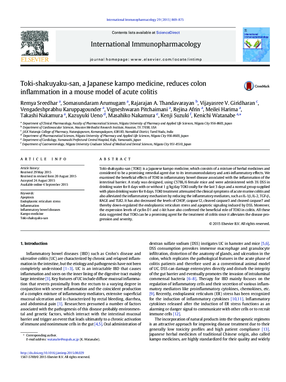 Toki-shakuyaku-san, a Japanese kampo medicine, reduces colon inflammation in a mouse model of acute colitis