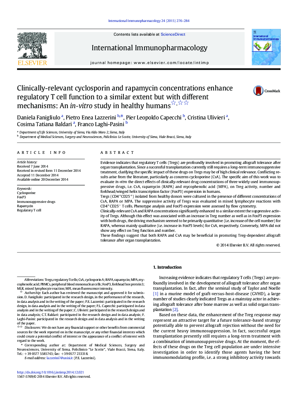 Clinically-relevant cyclosporin and rapamycin concentrations enhance regulatory T cell function to a similar extent but with different mechanisms: An in-vitro study in healthy humans