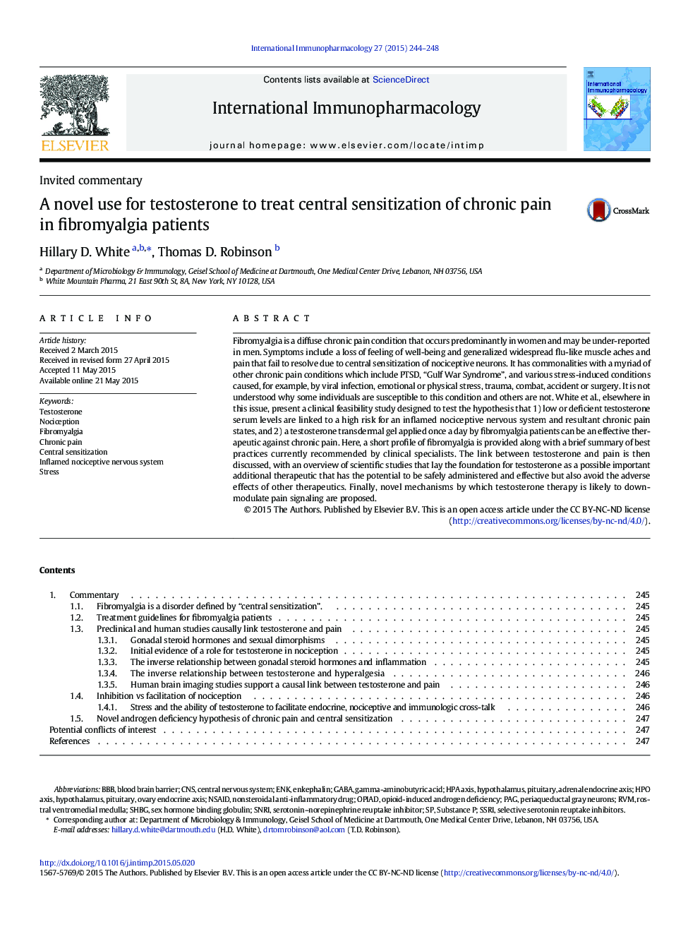 Invited commentaryA novel use for testosterone to treat central sensitization of chronic pain in fibromyalgia patients