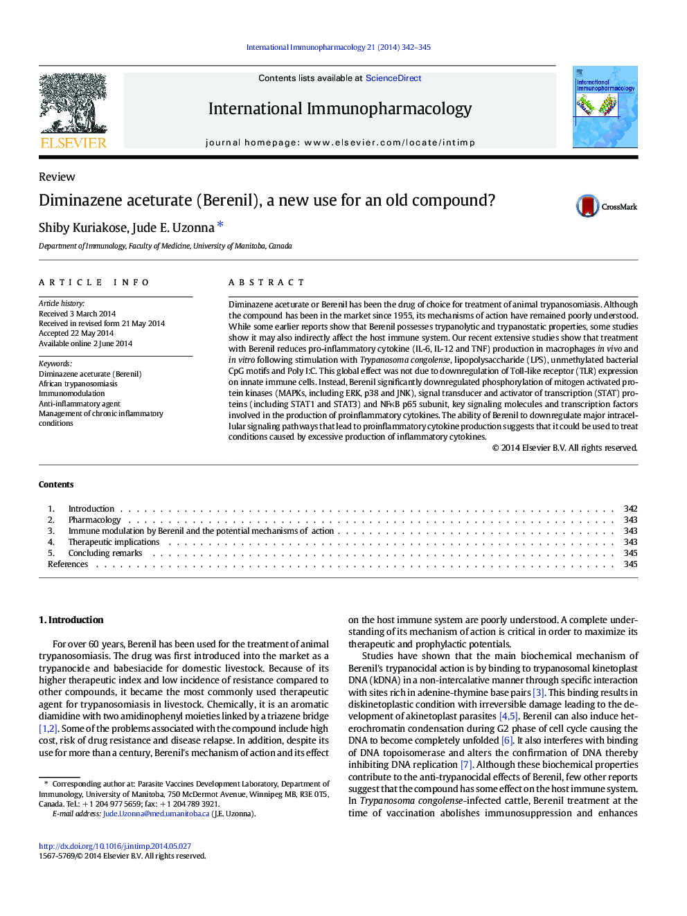 Diminazene aceturate (Berenil), a new use for an old compound?