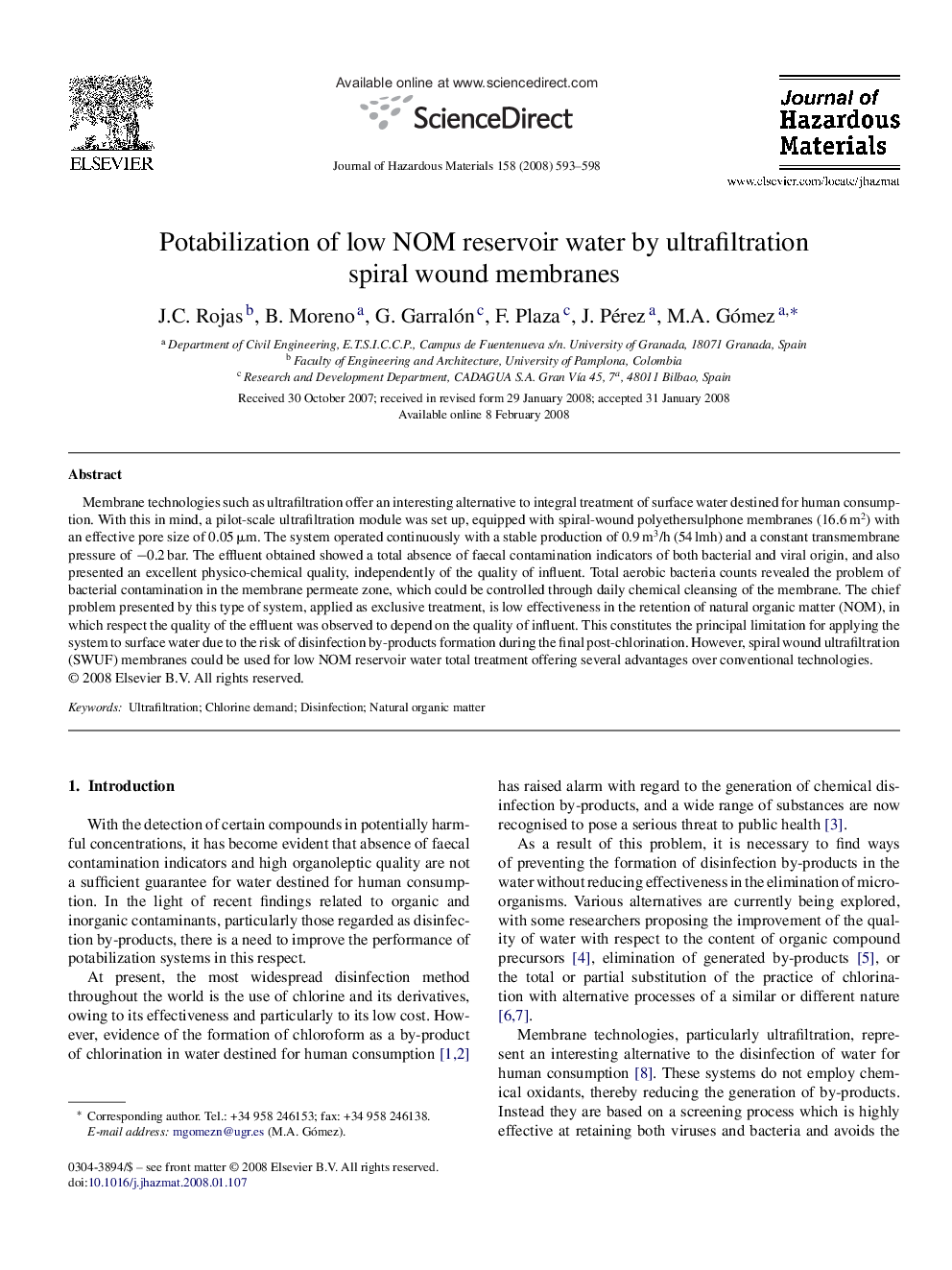 Potabilization of low NOM reservoir water by ultrafiltration spiral wound membranes