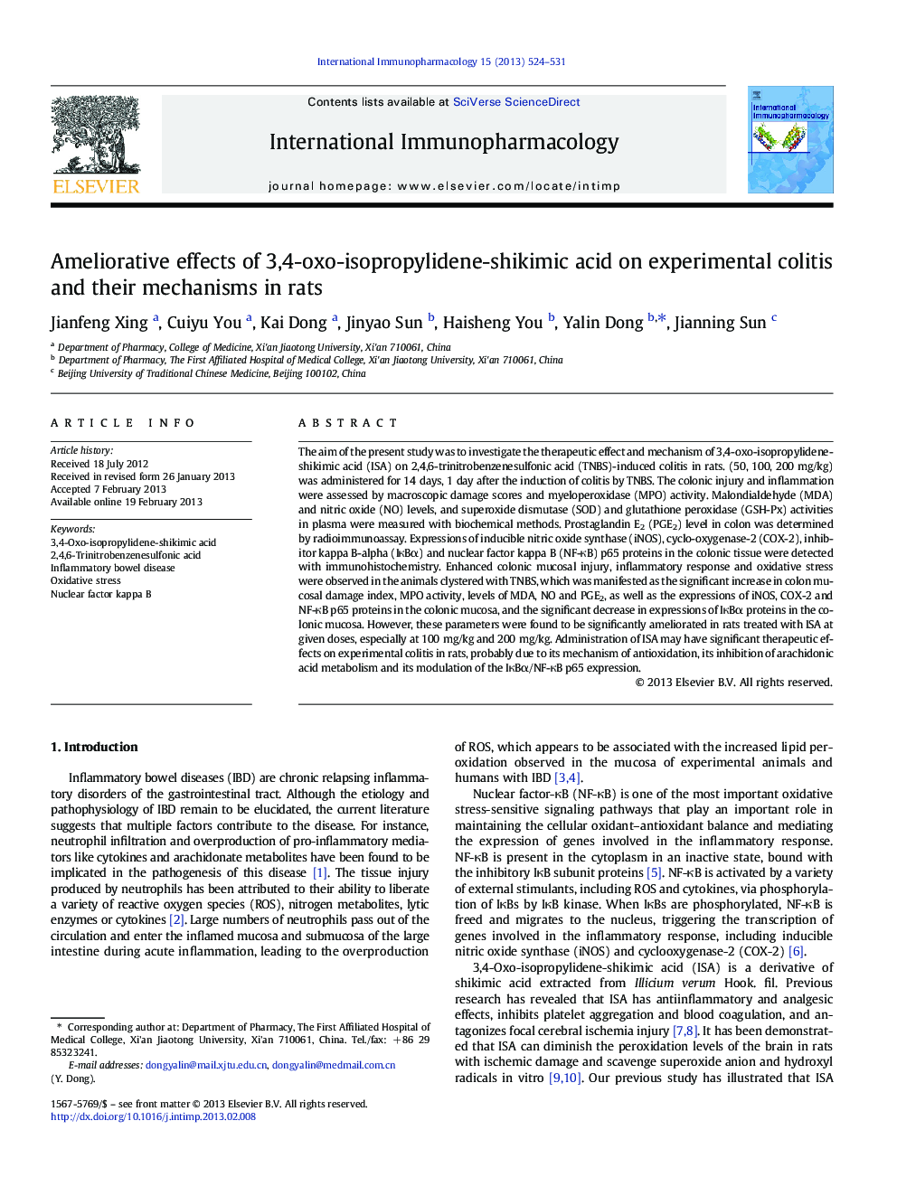 اثرات بهبودی اسید 3،4-اکسو-ایزوپروپیلیدین-شیکیمیک بر کولیت های آزمایشگاهی و مکانیسم های آنها در موش صحرایی 
