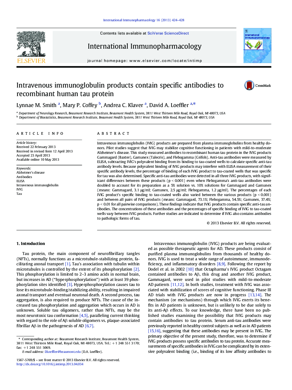 Intravenous immunoglobulin products contain specific antibodies to recombinant human tau protein