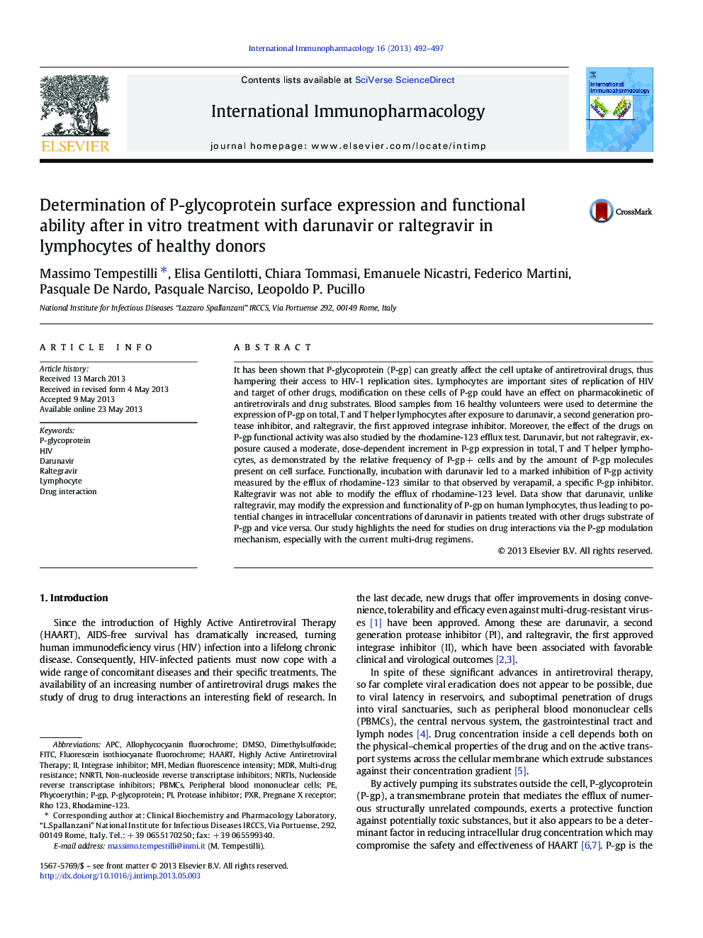 Determination of P-glycoprotein surface expression and functional ability after in vitro treatment with darunavir or raltegravir in lymphocytes of healthy donors