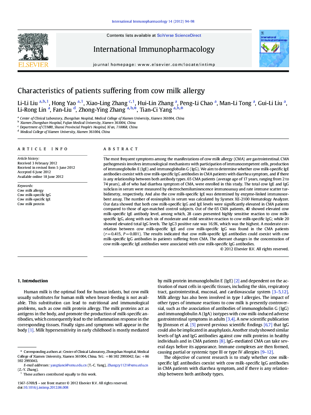 Characteristics of patients suffering from cow milk allergy