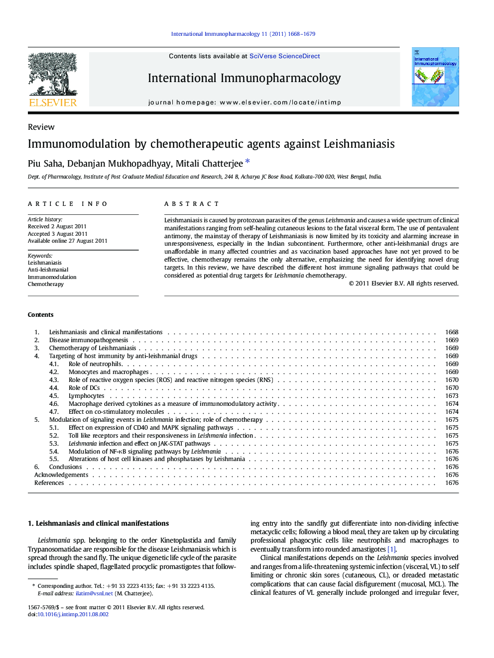 ReviewImmunomodulation by chemotherapeutic agents against Leishmaniasis