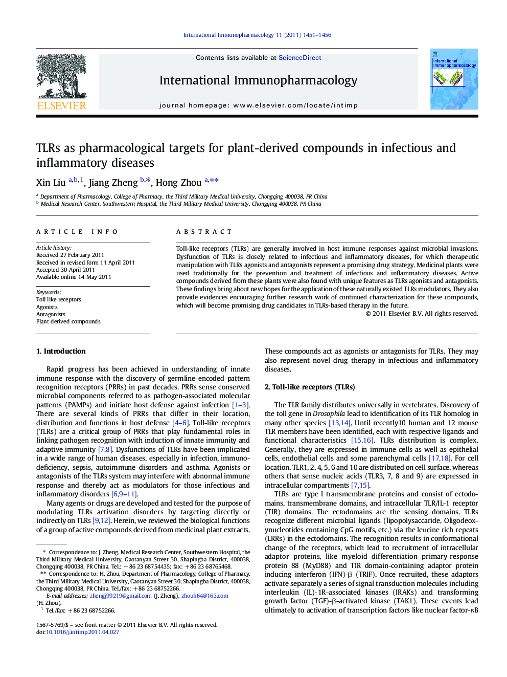 TLRs as pharmacological targets for plant-derived compounds in infectious and inflammatory diseases